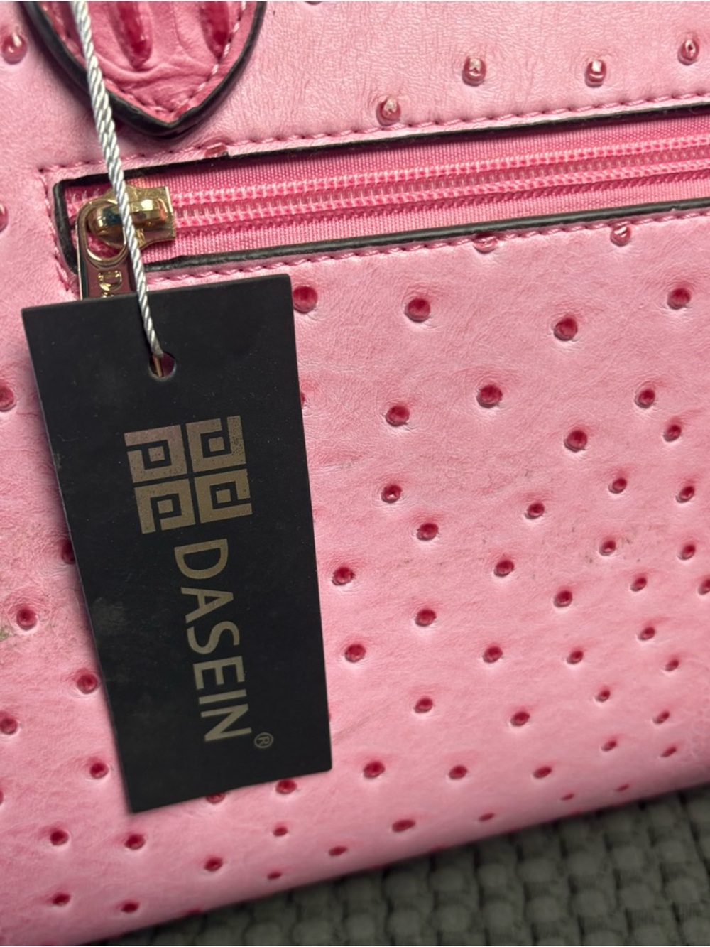 Dasein Pink Faux Ostrich Style Hand Bag, Purse, Crossbody, Satchel, Roomy - Picture 11 of 14